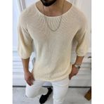 Elku Moda Tişört Örme Triko Tişört Nefes Alabilen Terletmez Oversize Bol Kesim Salaş T-Shirt - XL - Krem
