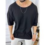 Elku Moda Tişört Örme Triko Tişört Nefes Alabilen Terletmez Oversize Bol Kesim Salaş T-Shirt - XL - Siyah