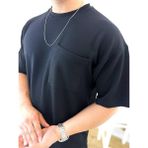 Elku Moda Tişört Terletmez Pamuklu Yumuşak Dokulu Oversize Tshirt Cepli Rahat Kesim Salaş Tişört - Siyah