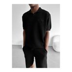 elkumoda Erkek Petek Dokulu Triko Polo Yaka Tişört Nakışlı Örme Kısa Kollu Oversize Polo T-shirt