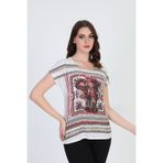 Ella 5010071 Ekru Camelia Kadın Etnik Desenli Bluz