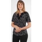 Ella 501014 Siyah Camelia Kadın Çiçek Desenli İp Detaylı Bluz