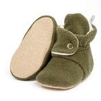 Ella Bonna Bebek Patiği Kaydırmaz Taban, Polar Bebek Panduf Organik Pamuk Astarlı, 12-18 Ay Pamuklu Yenidoğan Pandufu Ev Kreş Ayakkabı, Bebek Ayakkabısı, Bebek Peluş Ev Terliği Patik Basic Haki