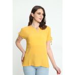 Ella Camelia 19E008 Yaka ve Kol Detaylı Desenli Sarı Kadın Bluz
