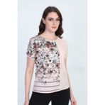 Ella Camelia 19E051 Blok Desenli Transparan Detaylı Pudra Kadın Bluz