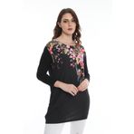 Ella Camelia 5010069 Çiçek Desenli Uzun Siyah Kadın Bluz