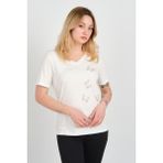 Ella Camelia Kadın Kelebek Şekilli Taş Süslemeli V Yaka Kısa Kollu Bluz 24E047 Ekru - XL