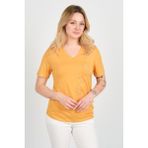 Ella Camelia Kadın Kelebek Şekilli Taş Süslemeli V Yaka Kısa Kollu Bluz 24E047 Hardal - XL