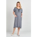 ELLA CAMELIA Kadın Omuz Detaylı Çift Cepli Kendinden Desenli Elbise 19E074 Indigo