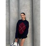 Ella Stylee Baklava Desenli Triko Kazak - Standart - 02L-Lacivert