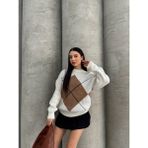 Ella Stylee Baklava Desenli Triko Kazak - Standart - Açık Ekru