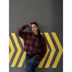 Ella Stylee Oversize Baklava Desenli Triko Kazak - Standart - Antrasit