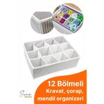 ellahomedekor 12 Bölmeli Çekmece İçi Düzenleyici Çok Amaçlı Pratik Takı Çorap Kravat Eşarp Gardrop Organizer Kutu