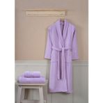 Ellaline 3 Parça Bornoz Seti %100 Pamuk Sertifikalı, Kafa Havlusu + Vücut Havlusu + Şalyaka Bornoz Takımı - L - XL - Lila