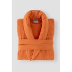 Ellaline Turuncu Çizgili Bornoz %100 Sertifikalı Pamuk Şal Yaka Unisex Banyo Bornoz / Sabahlık 340 Gr/m2 - L - XL
