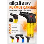 ellante Pürmüz Çakmak Ayarlanabilir Alevli Emniyet Kilitli Şeffaf Gaz Hazneli Kompakt Mutfak Kamp Çakmağı