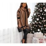 Ella's Boğazlı Oversize Çizgili Triko Tunik Kazak - Standart - 0-Kahverengi