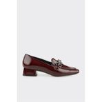 ELLE Bordo Kadın Ayakkabı Hakiki Deri Tabanlı Slip-on Kısa Topuklu Günlük Stil