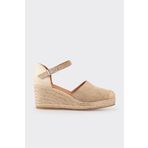 Elle Shoes Bej Deri Kadın Dolgu Topuk Ayakkabı