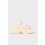 Elle Shoes Bej Deri Kadın Dolgu Topuk Sandalet