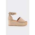 Elle Shoes Bej Deri Kadın Dolgu Topuklu Sandalet