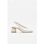 Elle Shoes Ekru Deri Kadın Topuklu Ayakkabı