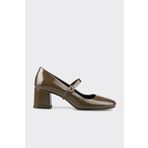 Elle Shoes Haki Deri Kadın Topuklu Ayakkabı