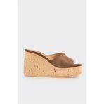 Elle Shoes Kahve Deri Kadın Dolgu Topık Terlik