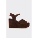 Elle Shoes Kahve Deri Kadın Dolgu Topuk Sandalet
