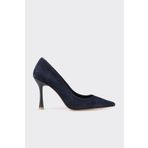 Elle Shoes Lacivert Deri Kadın Topuklu Ayakkabı