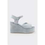 Elle Shoes Mavi Deri Kadın Dolgu Topuk Sandalet