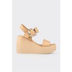 Elle Shoes Naturel Deri Kadın Dolgu Topuk Sandalet