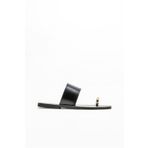 Elle Shoes Siyah Deri Kadın Parmak Arası Terlik