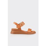 Elle Shoes Taba Deri Kadın Dolgu Topuk Sandalet