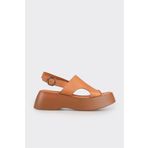 Elle Shoes Taba Deri Kadın Dolgu Topuklu Sandalet