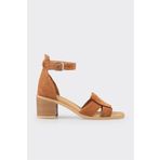 Elle Shoes Taba Deri Kadın Topuklu Sandalet