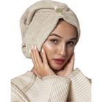 Ellia Soft Marcella %100 Pamuk Saç Kurutma Bonesi Lastikli ve Düğmeli Havlu Bone Bej - Standart