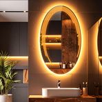 Elliptika Led'li Lazer Kumlamalı Lavabo & Banyo Aynası (Dokunmatik Sensörlü) amber led 90 x 55