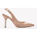 Ellolita Luxury Shoes Saten Taşlı Özel Tasarım El Yapımı Stiletto - Vizon