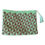 Elma El Örgüsü Wayuu Clutch Çanta - 30x21 - Yeşil - Kahverengi