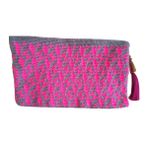 Elma El Örgüsü Wayuu Clutch Çanta - 32x20 - Koyu Gri - Pembe