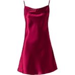 Elmajor Degaje Yaka Saten Askılı Mini Elbise - Bordo - XL