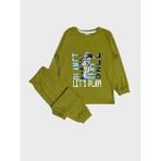 Elmas Kids Erkek Çocuk %100 Pamuklu Haki Rengi Astronot Desenli Uzun Kollu Pijama Takımı - 5 - 6 Yaş