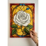 Elmas Model Çiçek Boyama Seti. 25X35 cm Ebatlarında. Uv Baskı 6 Ana Renk Boya ve 2 Adet Fırça