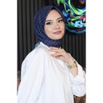 Elmas Motif Desen Lacivert Soft Pamuk Eşarp