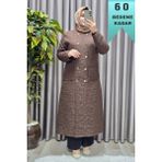 Elmas Tesettür Kadın Giyim Büyük Beden Kapitone Metal Düğmeli Kruvaze Kap - Kahve - 3XL