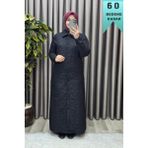 Elmas Tesettür Kadın Giyim Büyük Beden Kapitone Tam Boy Manşet Kol Çıtçıtlı Kap - Siyah - XL