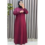 Elmas Tesettür Kadın Giyim Büyük Beden Kolu Nevrür Taşlı Çimalı Elbise - Bordo - 9