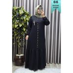 Elmas Tesettür Kadın Giyim Büyük Beden Kristal Düğmeli Elbise - Siyah - 7