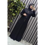 Elmas Tesettür Kadın Giyim Büyük Beden Rivetli Boydan Elbise - Siyah - 6XL